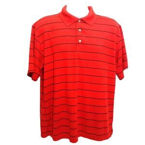 PGA Tour mens polo shirt L large red blue striped short sleeve golf rugby